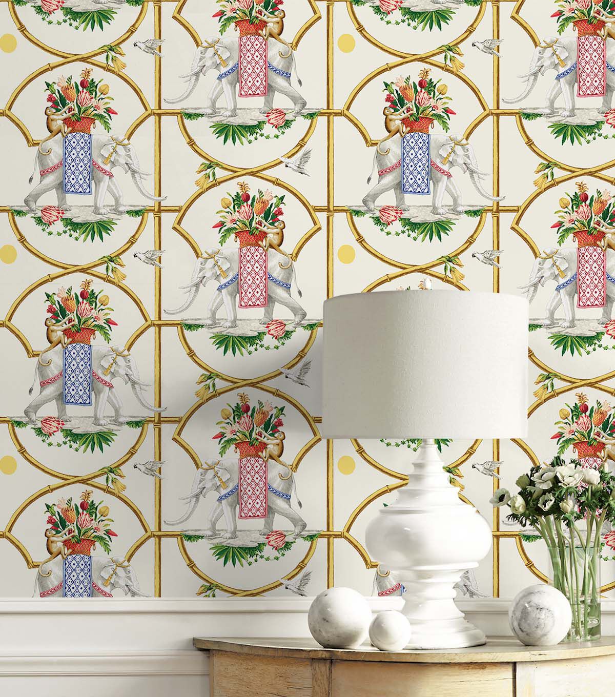Harrison Howard 20.5' x 18' Ivory Chinoiserie Peel & Stick Wallpaper