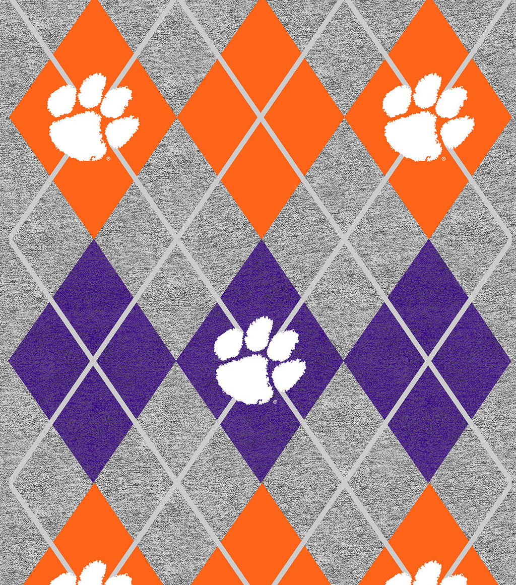 Clemson College Fleece Fabric Heather Argyle