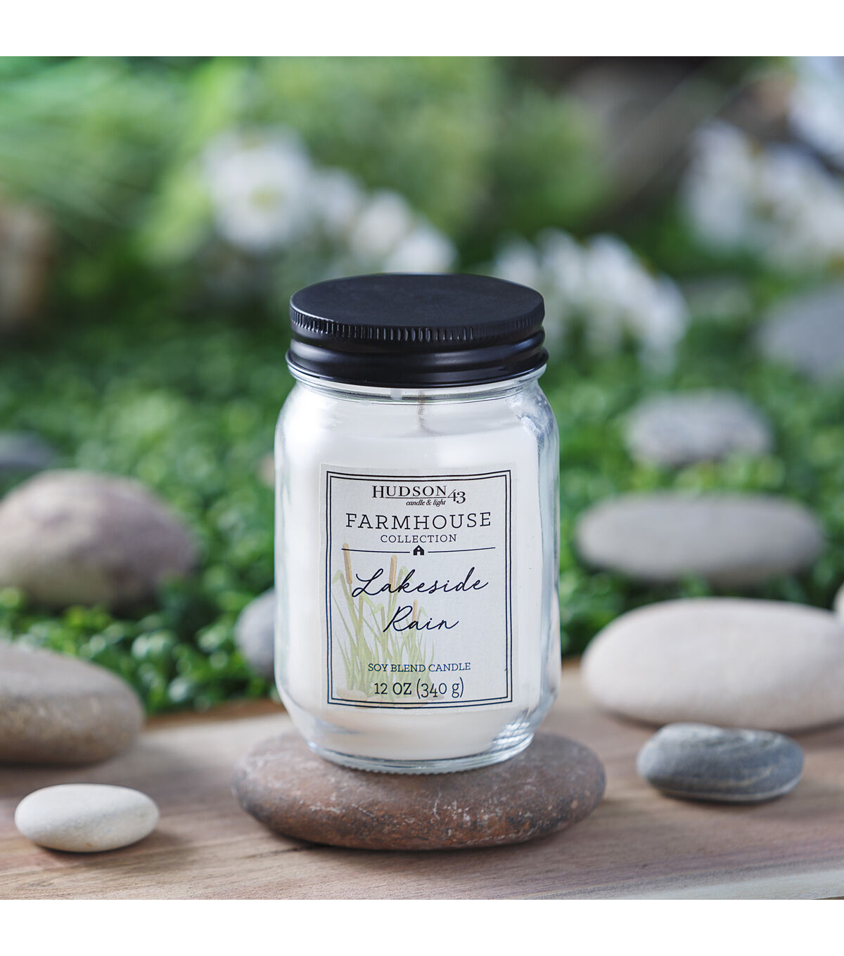 12oz Lakeside Rain Scented Mason Jar Candle by Hudson 43