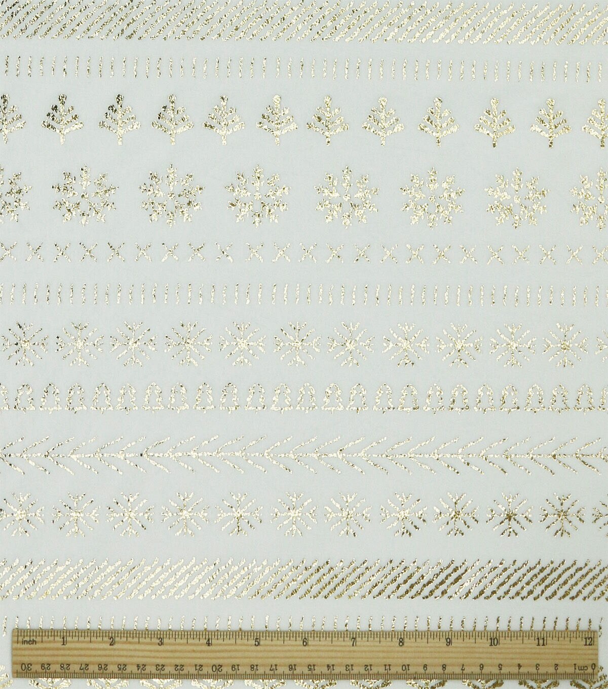 Gold Foil Fair Isle on White Pure Plush Fleece Fabric