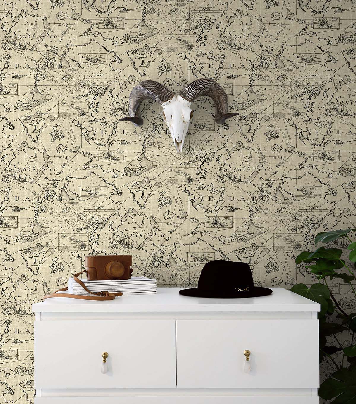 Tommy Bahama 20.5' x 18' Parchment Chartered Peel & Stick Wallpaper