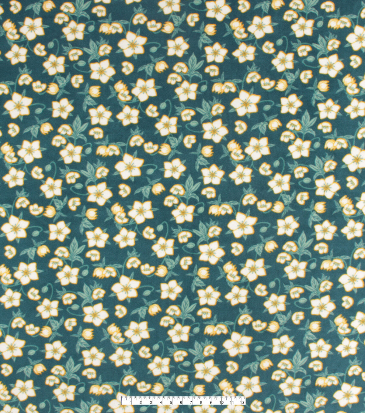 Yellow Floral on Green Anti Pill Fleece Fabric