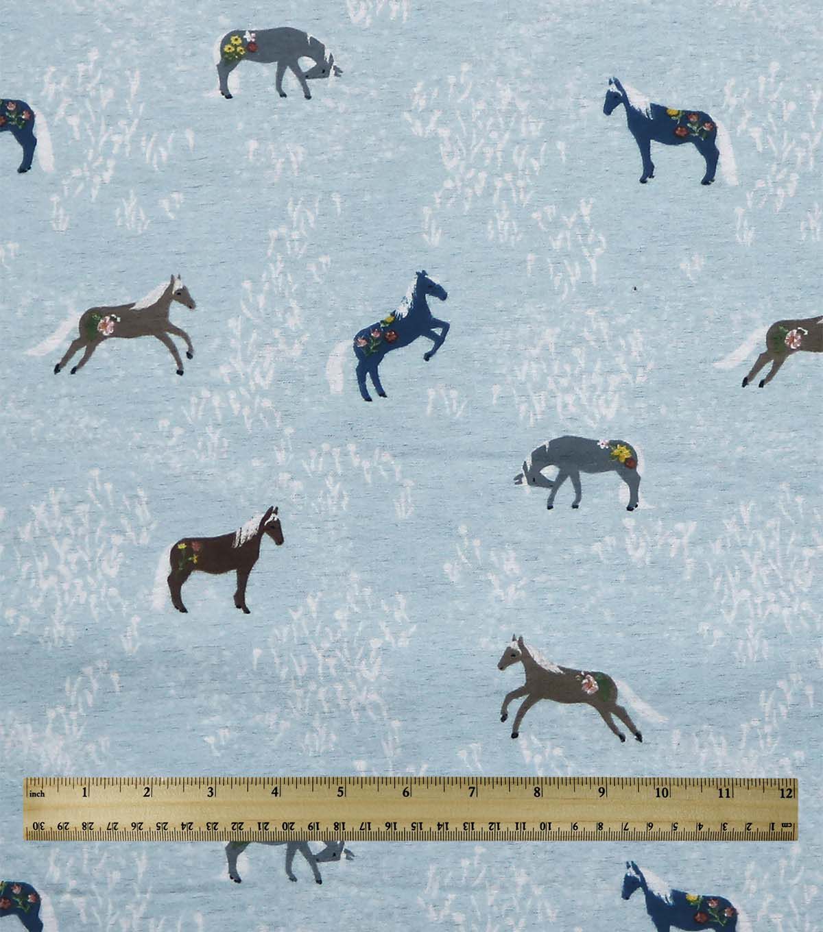 Horses on Blue Super Snuggle Flannel Fabric