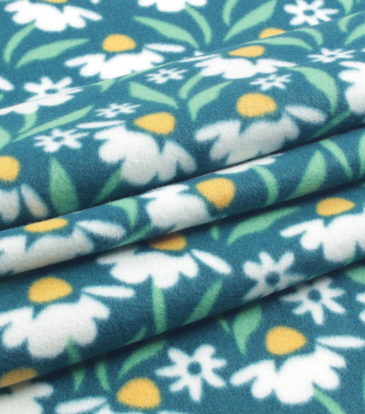 Green White Floral Blizzard Prints Fleece Fabric