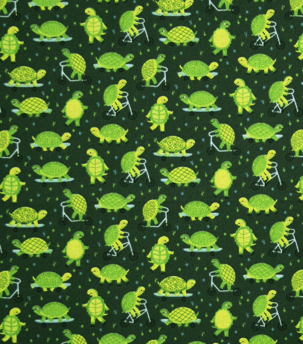 Green Playful Turtles Novelty Cotton Fabric